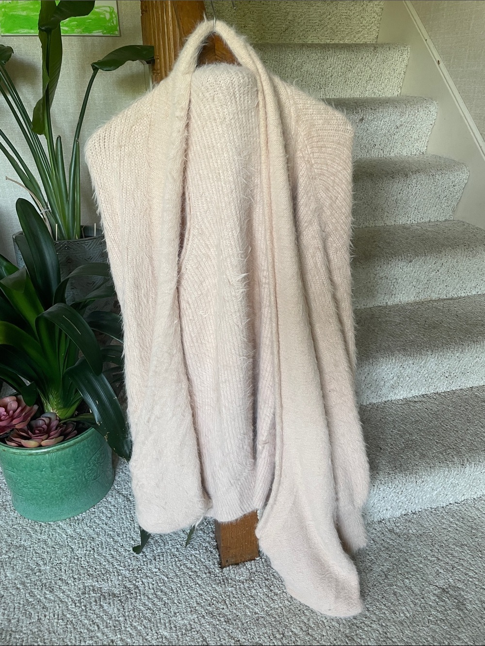 Knitted & Knotted Anthropologie Soft Blush Cozy Knit Drape Wool Cardigan